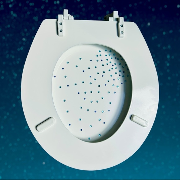 NEW Toilet Seat Round Blue Rhinestone Embellished Lid - Picture 6 of 7